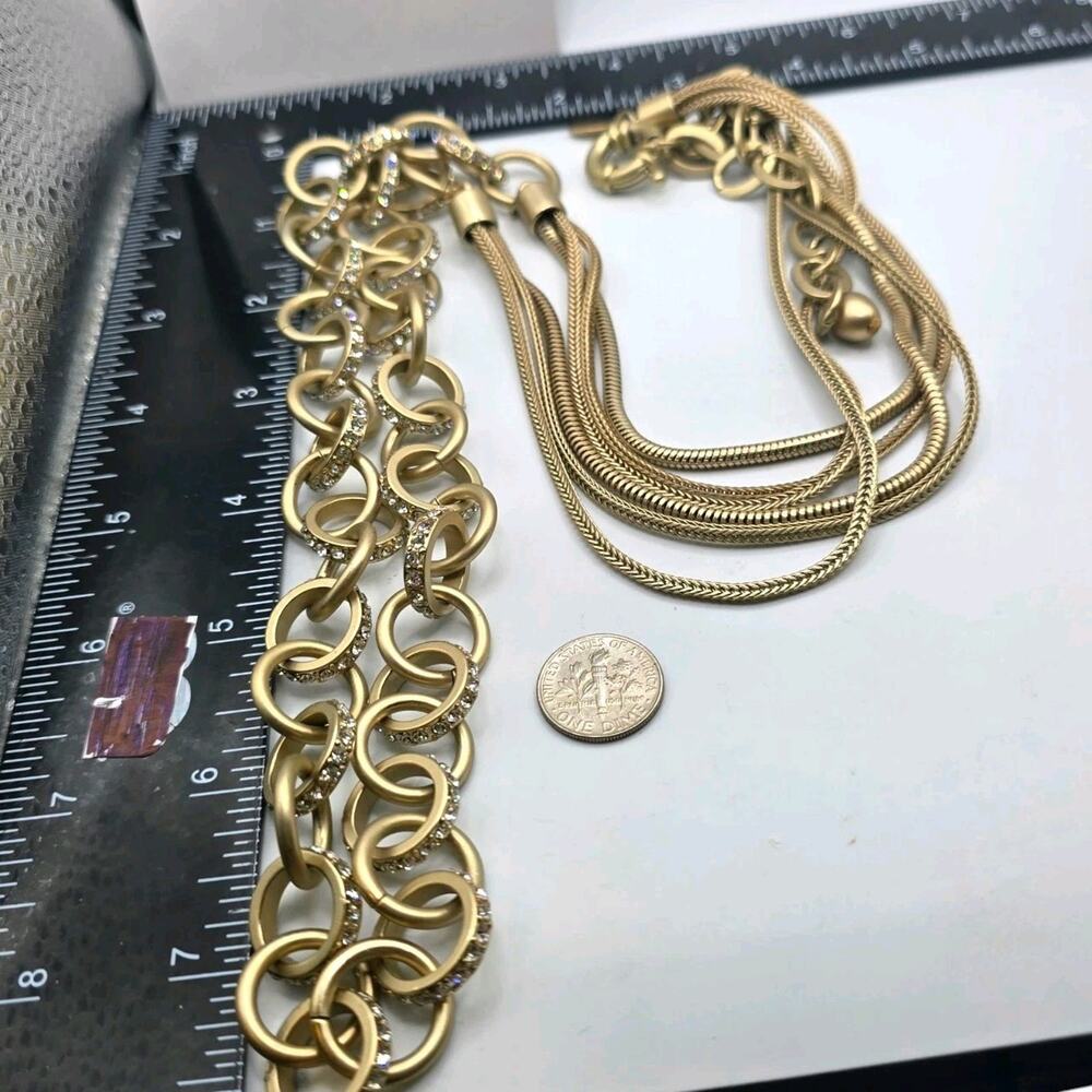 Link Chain Chico's Necklace Interlocked Circle Rhinestones Matte Gold Tone 40" L - Picture 8 of 10